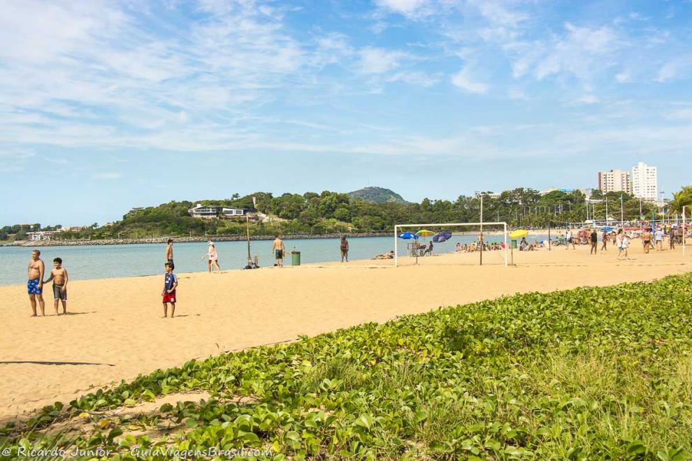 Imagem de uma vegetaçao linda e ao fundo a Praia de Cambori em Vitória.